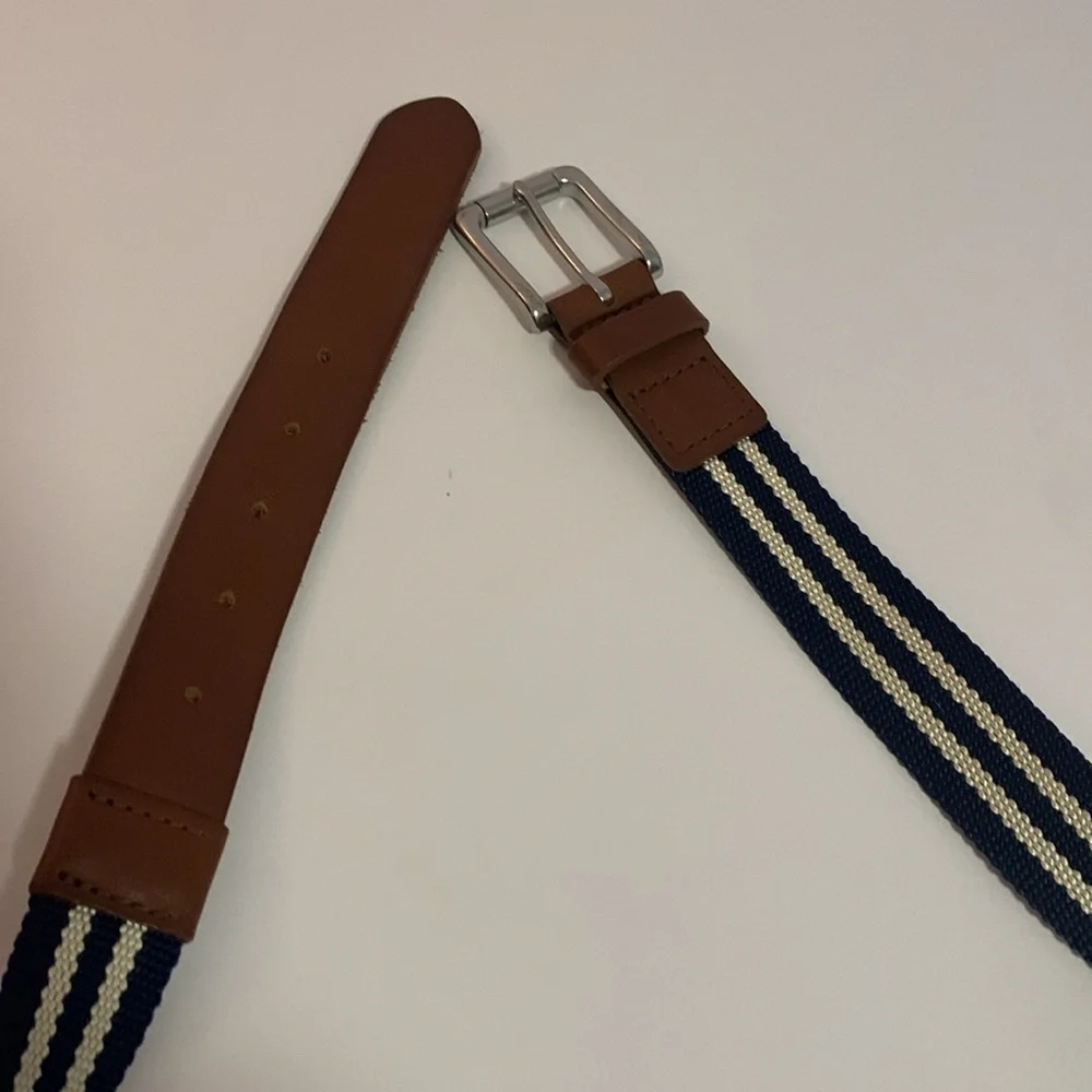 Banana Republic Brown Leather with Navy Blue and White Nylon Belt